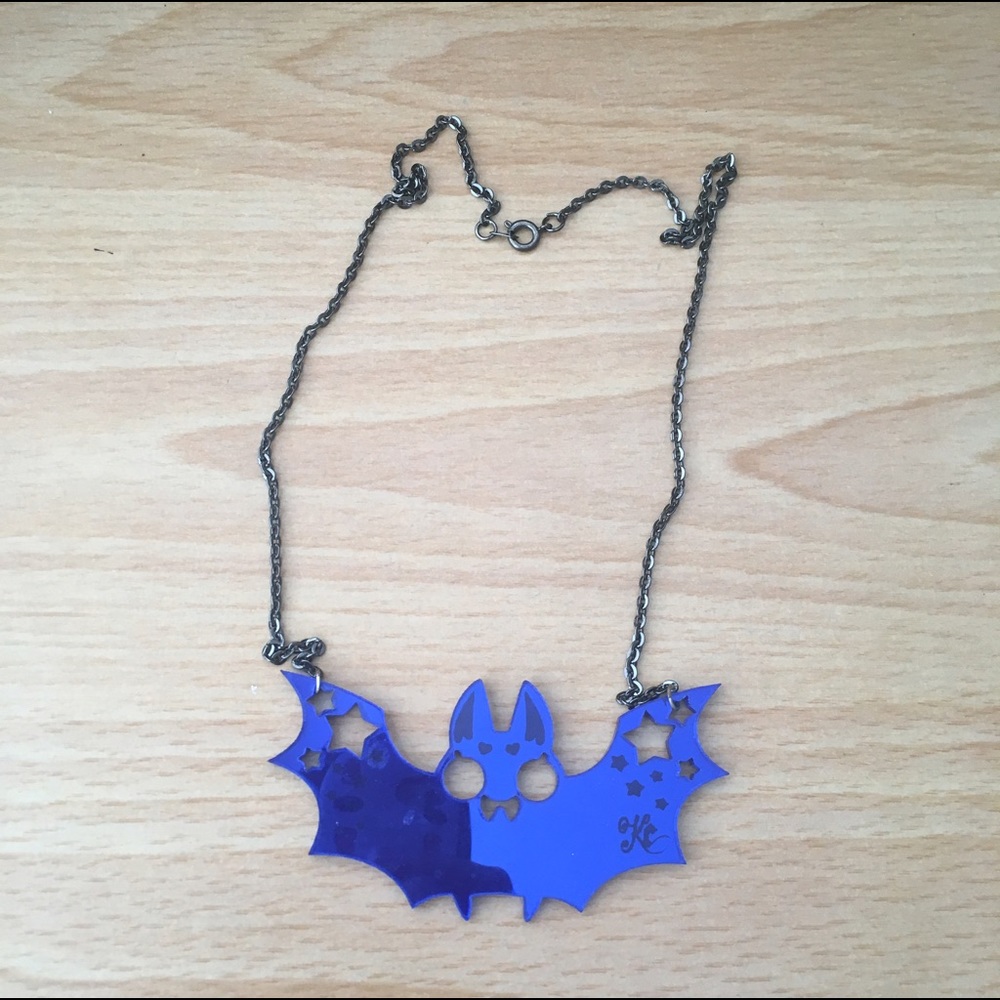 Acrylic Electric Blue Bat Necklace